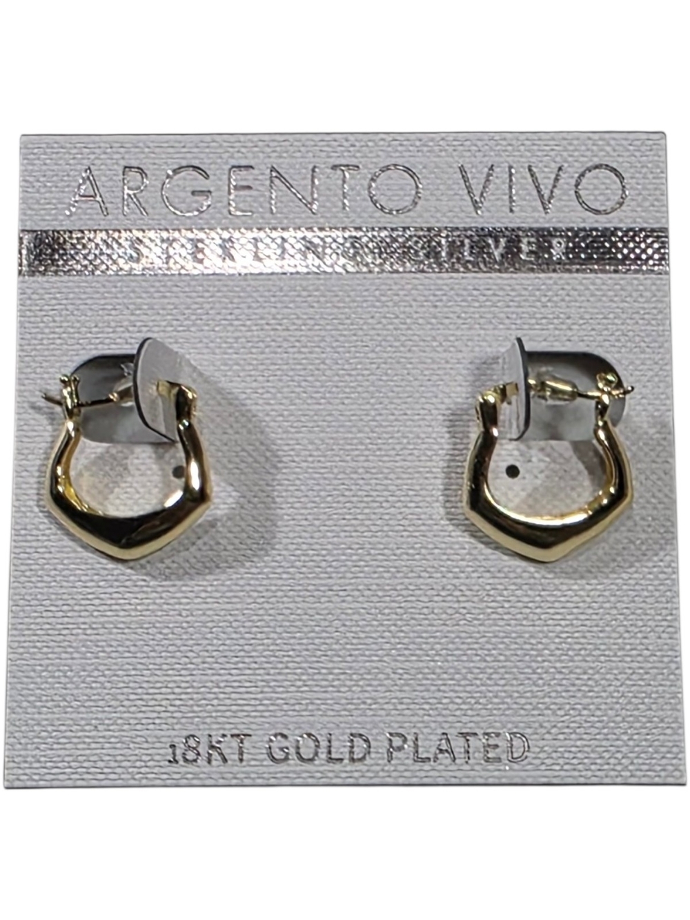 Argento Vivo Sterling Silver 18KT Gold Plated Huggie Hoop Earrings NWT Geometric - Picture 5 of 5